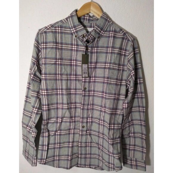 Goodfellow & Co Gray Red Plaid Flannel Standard Long Sleeve Shirt Small - Picture 1 of 2